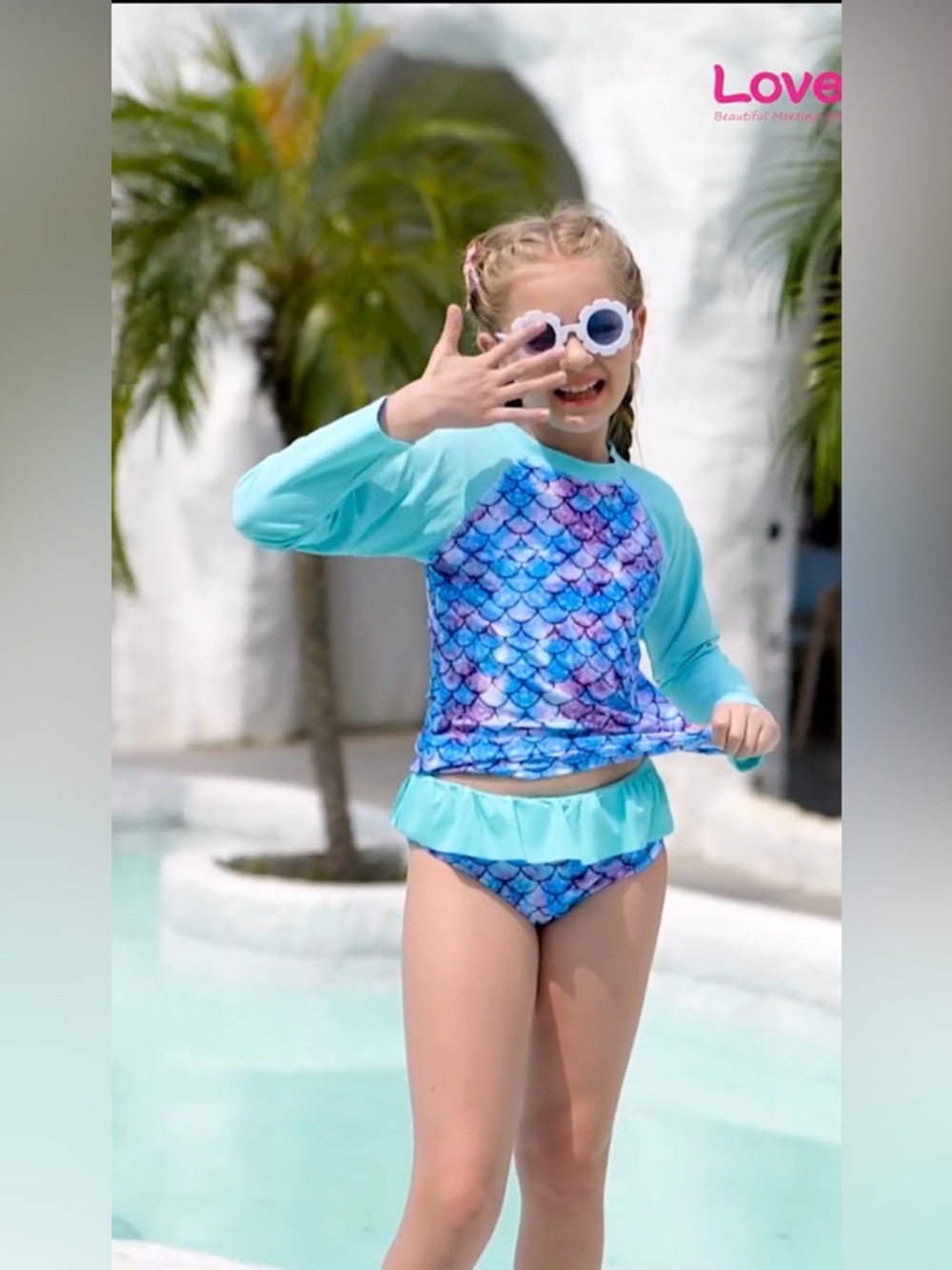 Love Girls Blue and Purple Mermaid Scale Rashguard Set
